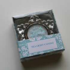Porta tea light in vetro a forma di fiocco di neve Ø 7 cm. con candela lumino glitter rosa-775