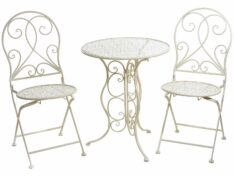 Set Bistrot da giardino in metallo traforato Bianco 2 sedie e 1 tavolino-0