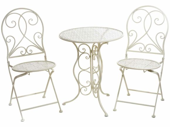 Set Bistrot da giardino in metallo traforato Bianco 2 sedie e 1 tavolino-0