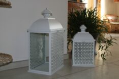 Lanterne in metallo Bianco traforato a base rettangolare-1643