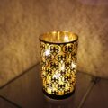 Lampada porta tealight in vetro decorato con luci a led – Nero/Oro con decoro -0
