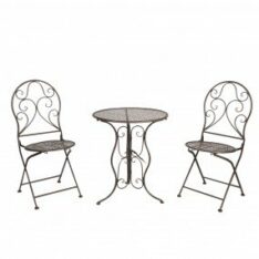 Set Bistrot da giardino in metallo Nero Marrone Riccioli 2 sedie e 1 tavolino-0