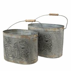Secchielli decorativi in metallo Grigio-Verde con manico e impugnatura-1725