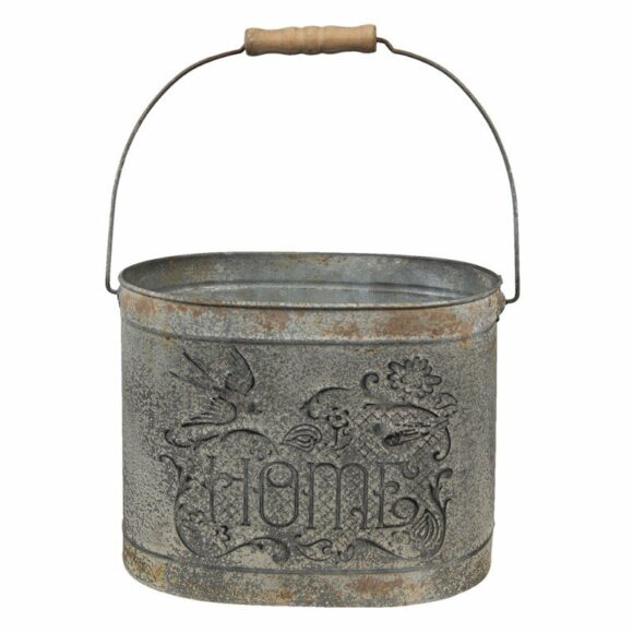 Secchielli decorativi in metallo Grigio-Verde con manico e impugnatura-1724