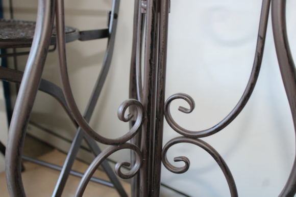 Set Bistrot da giardino in metallo Nero Marrone Riccioli 2 sedie e 1 tavolino-1904