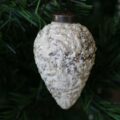 Pallina di Natale in vetro Bianco Anticato Decoro natalizio forma di Pigna da Ø 5 cm. -0