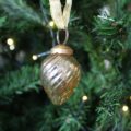 Pallina di Natale in vetro Colore Oro Decoro natalizio forma Pigna da Ø 4 cm. -0