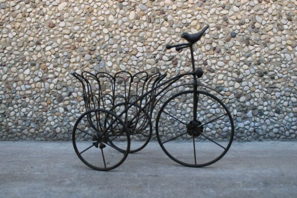 Porta Vaso Fioriera Bicicletta Metallo Marrone da cm. 44 x 24 x 32 H-0