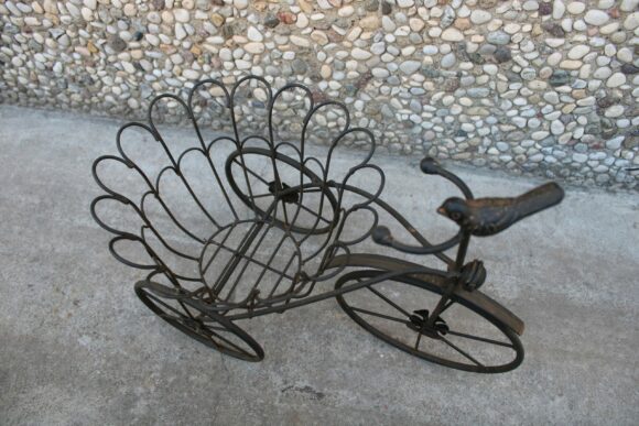 Porta Vaso Fioriera Bicicletta Metallo Marrone da cm. 44 x 24 x 32 H-1804