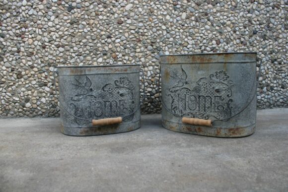 Secchielli decorativi in metallo Grigio-Verde con manico e impugnatura-0