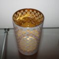 Lampada porta tealight in vetro decorato con luci a led – Bianco/Oro con decoro -0