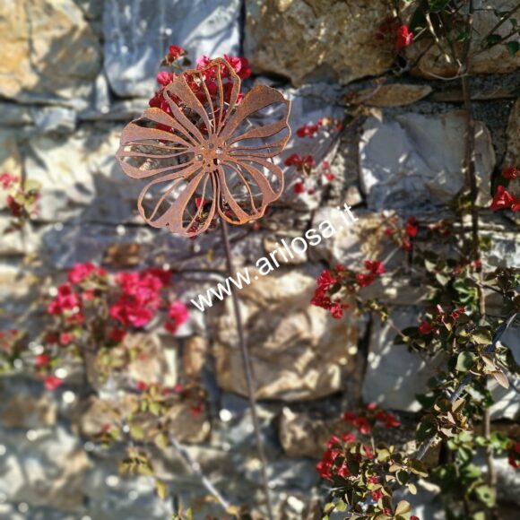 Decorazione in ferro Fiore Cosmea grande cm. 25 con asta L cm. 120 (componibile)-2273