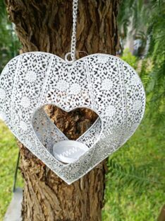 Portacandela in metallo Bianco/Grigio chiaro a forma di Cuore da appendere-2129