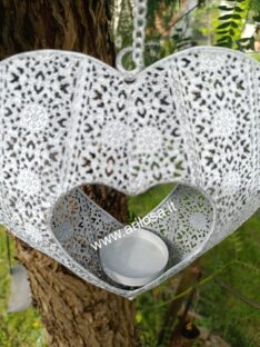 Portacandela in metallo Bianco/Grigio chiaro a forma di Cuore da appendere-0