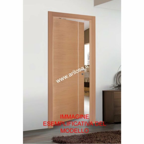 Porta interna Rovere Spazzolato Grigio ardesia con decorato alluminio - cm. 80 x 210 H battente spinta destra-0